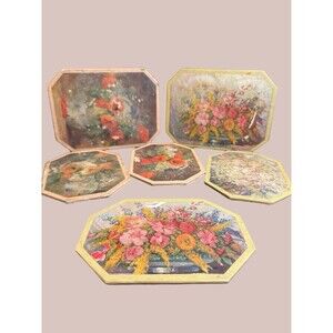 Set of 6 Vintage Trivet Coasters Flowers Floral MCM Retro Romantic